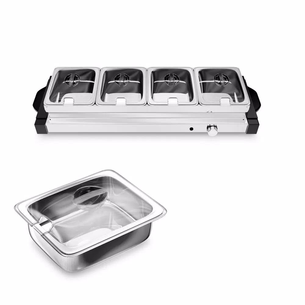 NutriChef 4-Pan Stainless Steel Electric Buffet Server Food Warming Tray Station