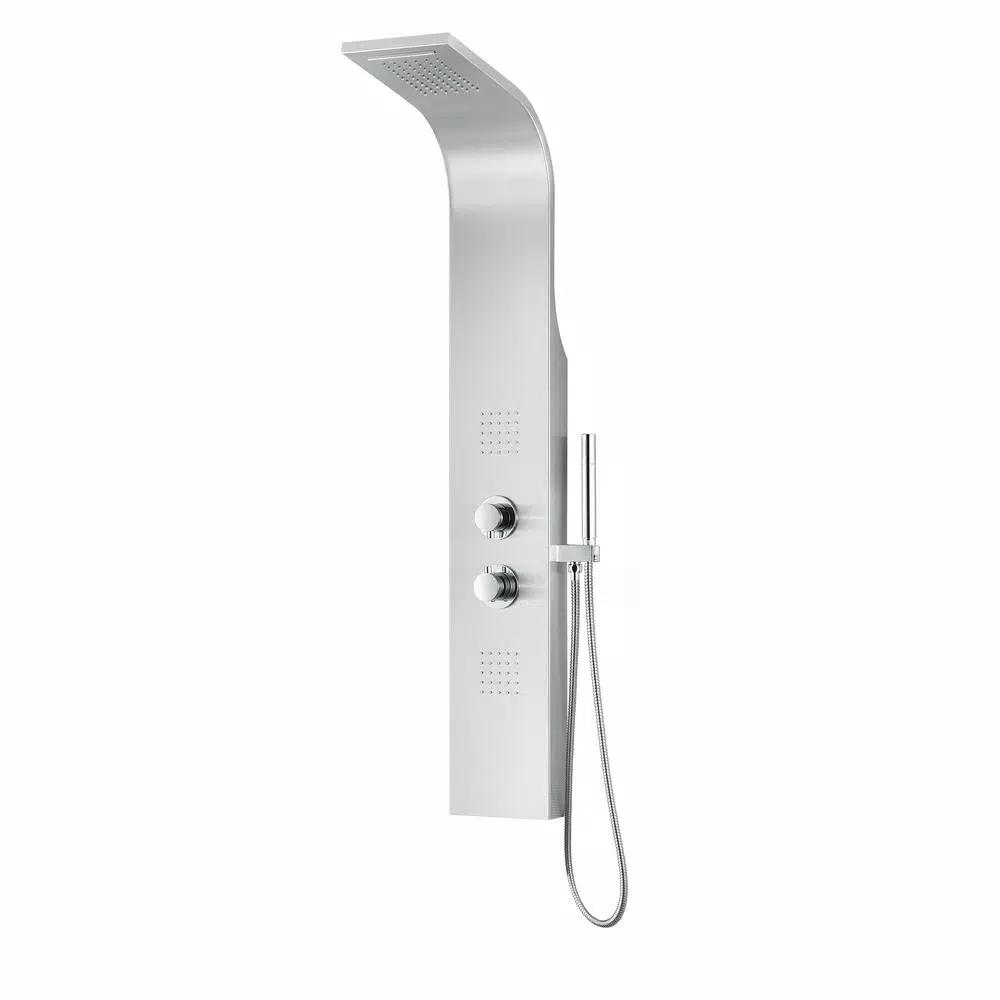 ANZZI Anchorage 60 in. 2-Jet Full Body Shower Panel System with Heavy Rain Head & Spray Wand, Brushed Steel