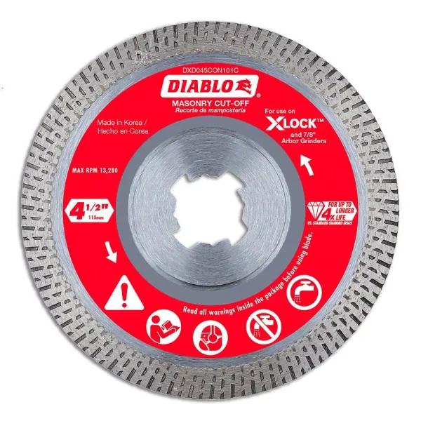 Diablo 4-1/2 in. Diamond Continuous Rim Masonry Cut-Off Wheel with X-Lock & 7/8 in. Arbor