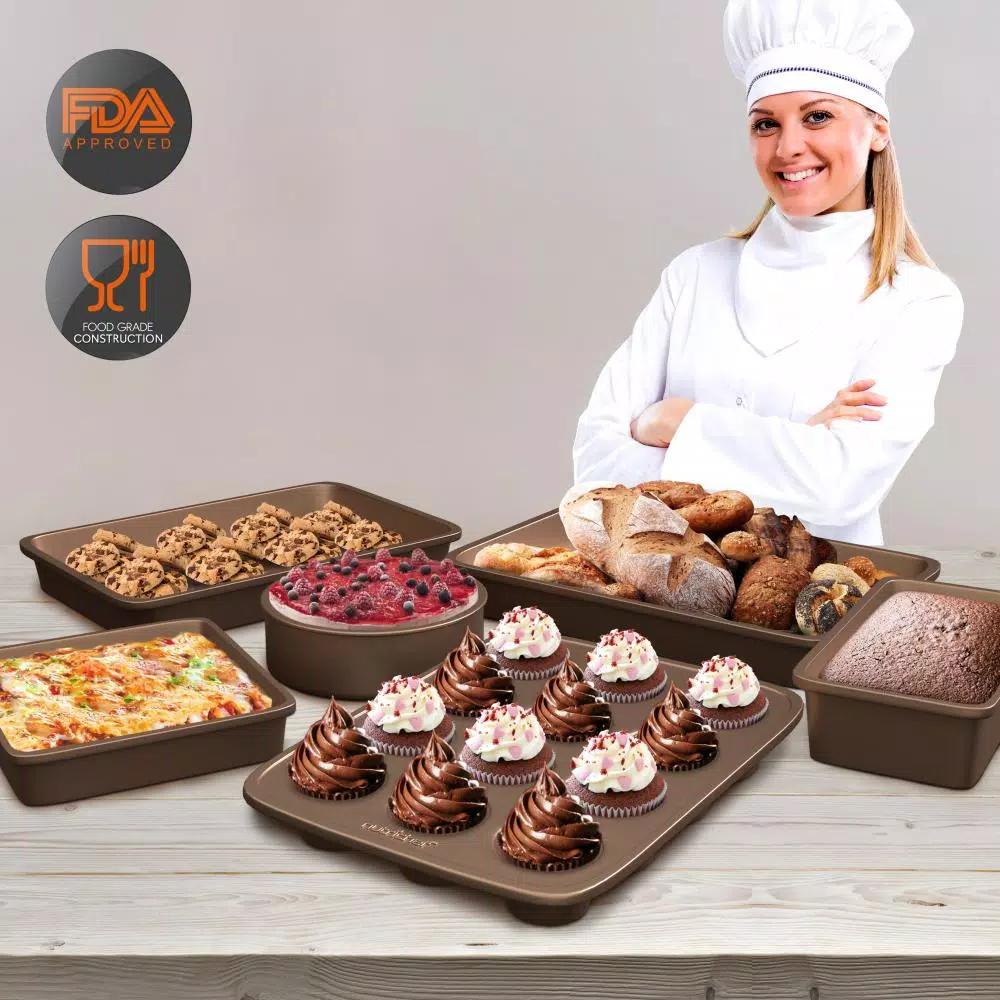 NutriChef 6-Piece Non-Stick Carbon Steel Bakeware Set - Professional Kitchen Baking Pan Set