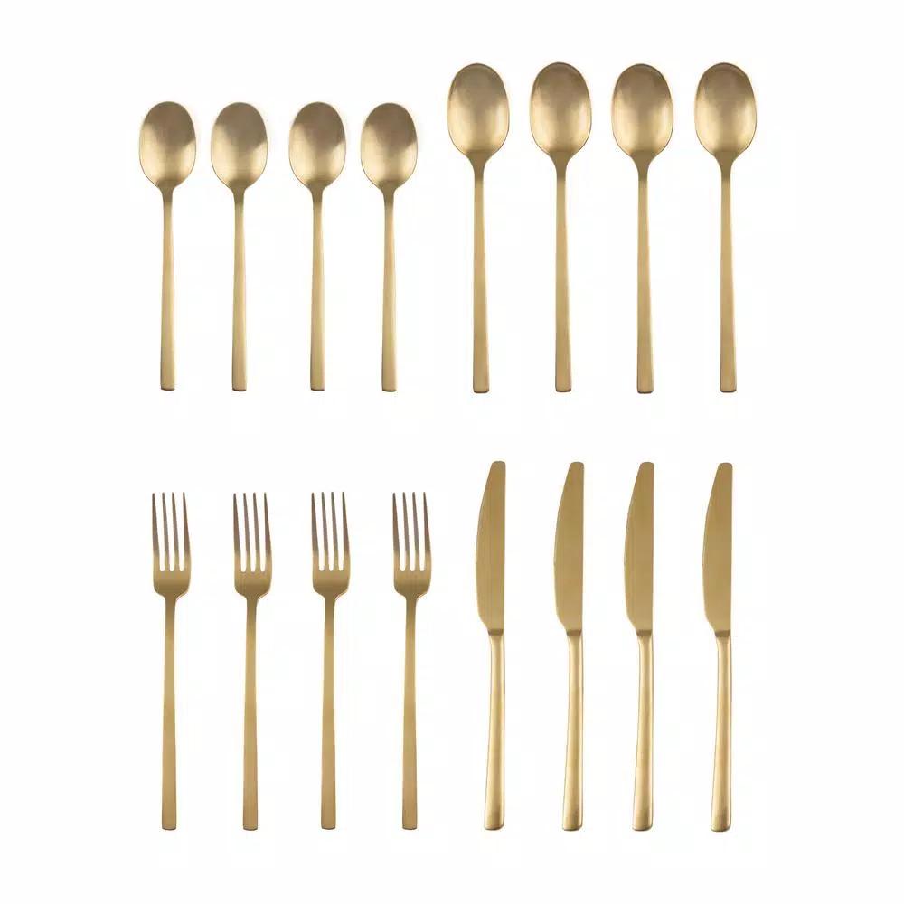 Cambridge Beacon 16-Piece Gold Satin 18/0 Stainless Steel Flatware Set, Service for 4