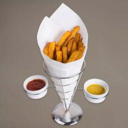 Creative Home Chrome Iron Wire French Fry Serving Set with Single Cone Holder and 2 Ceramic Ramekins thumbnail 2
