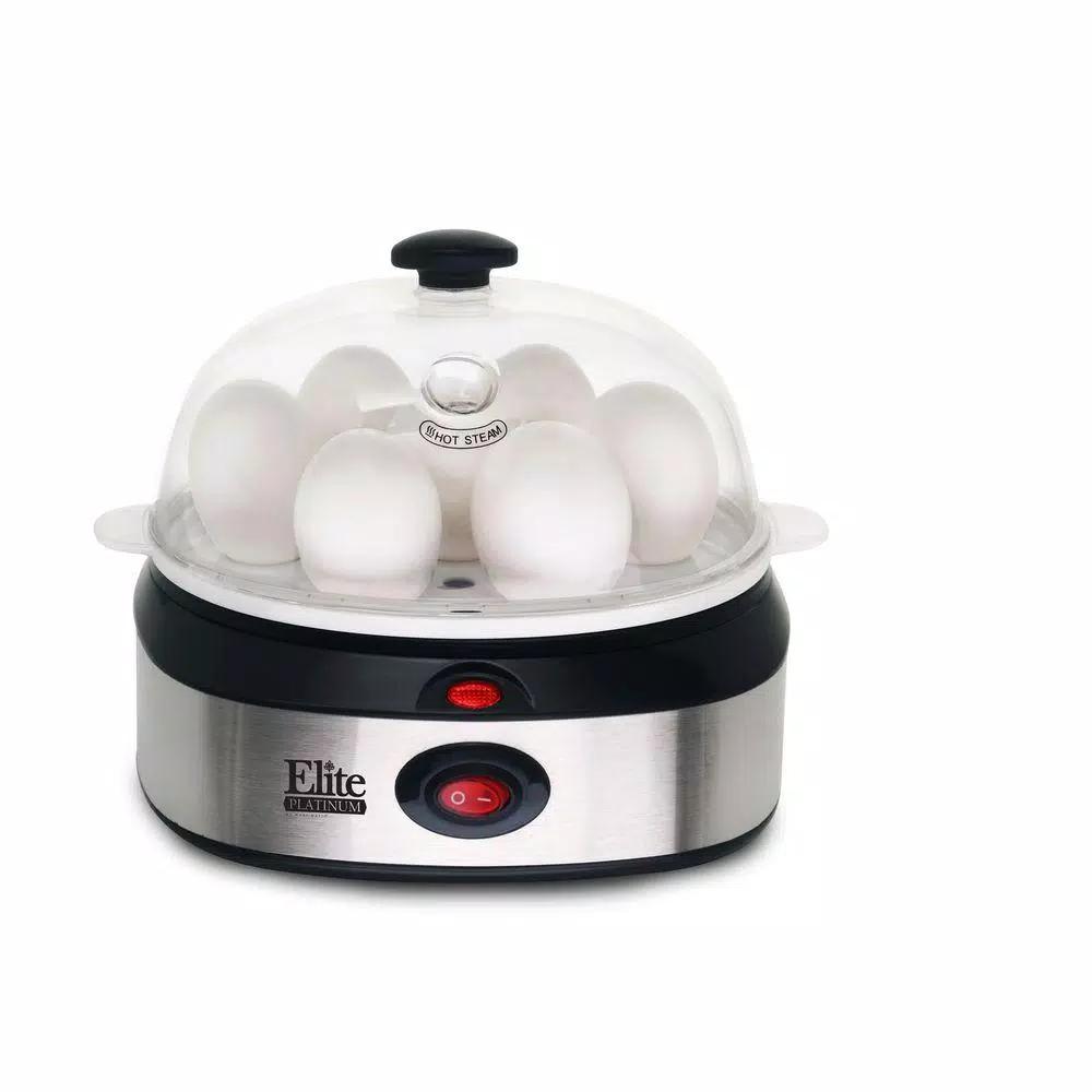 Elite Automatic Stainless Steel 7-Egg Cooker with Poaching Tray and Measuring Cup