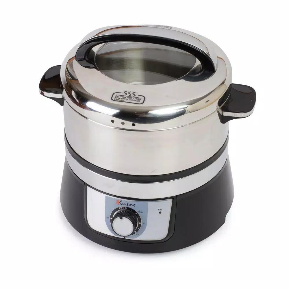 Euro Cuisine 3.4 Qt. Stainless Steel Electric Food Steamer and Rice Cooker, 1200W, Black