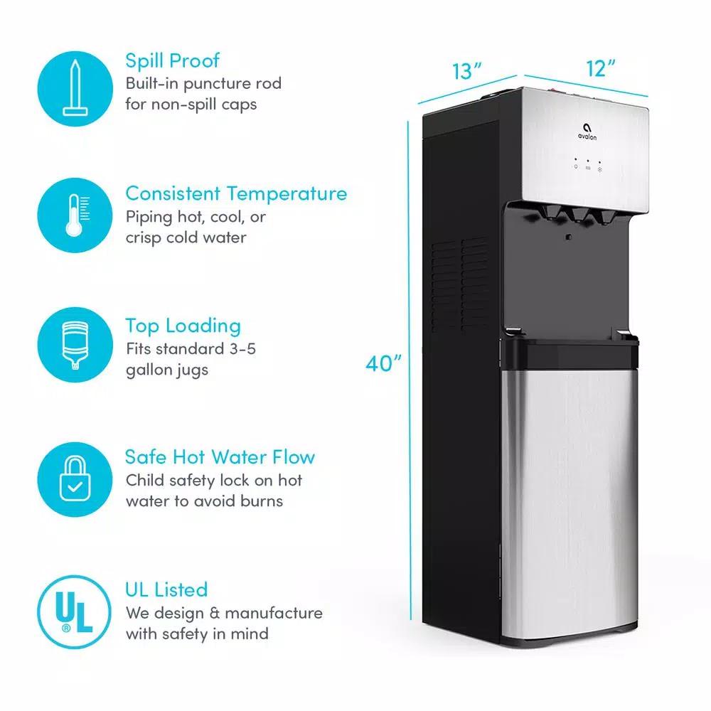 Avalon 3-Temperature Top Loading Water Cooler Dispenser, Stainless Steel