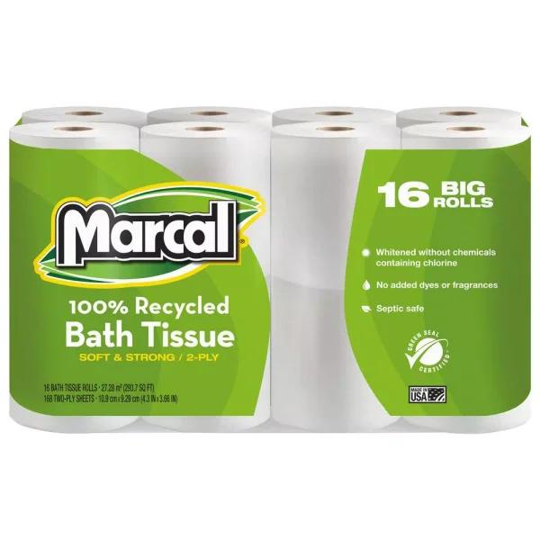 Marcal Recycled 2-Ply Bath Tissue, White, 96 Rolls