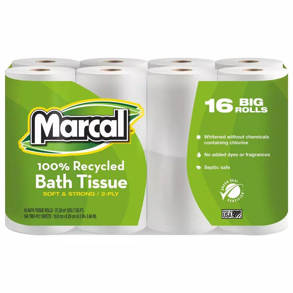 Marcal Recycled 2-Ply Bath Tissue, White, 96 Rolls