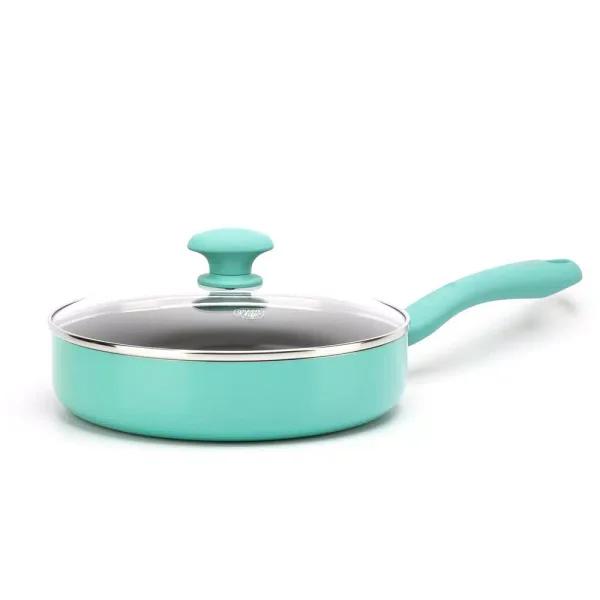 GreenLife Diamond 5 qt. Aluminum Ceramic Nonstick Saute Pan with Glass Lid, Turquoise