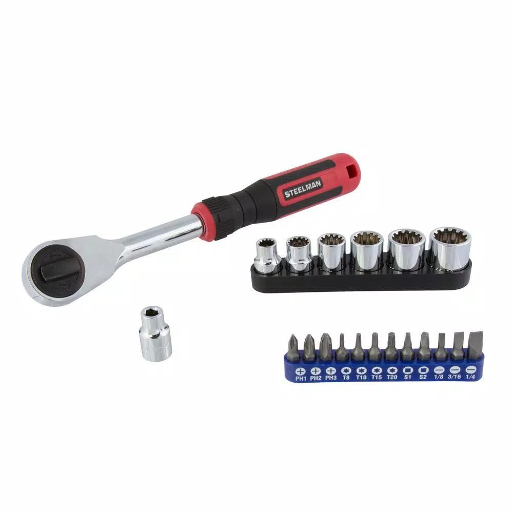 STEELMAN PRO STEELMAN 20-Piece 3/8 in. Double Drive Extendable Ratchet and Universal Socket Set