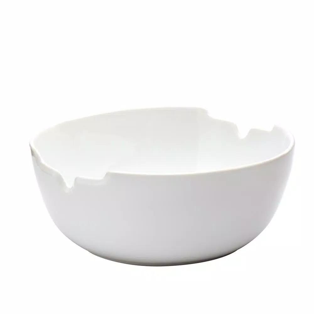 Unbranded 3-Piece White Porcelain Salad Bowl Set with Bamboo Servers