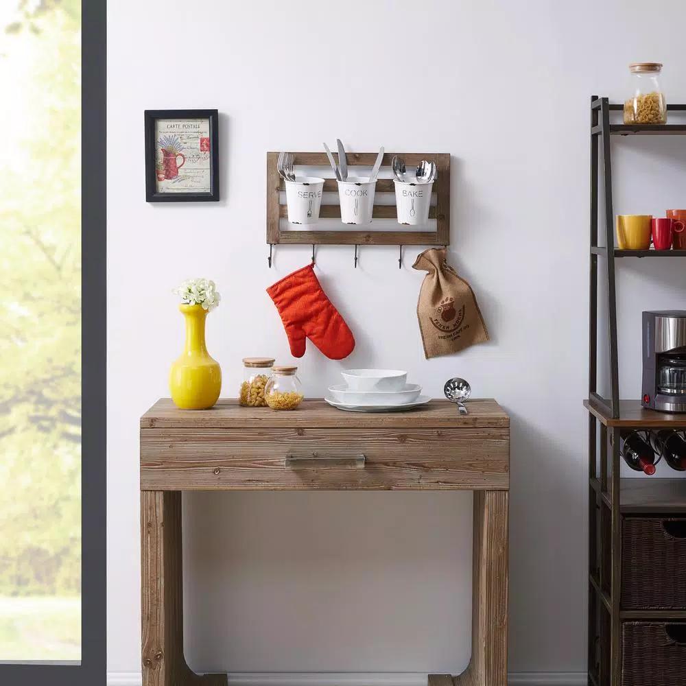 DANYA B DANAYA B. FHB2605 Rustic Hanging Utensil Caddy with 3 Tin Buckets and 5 Hooks