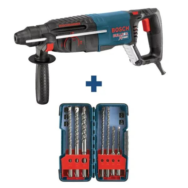 Bosch Bulldog Xtreme 8A Corded 1 in. SDS-Plus Rotary Hammer Kit with 7-Piece Carbide-Tipped Bit Set and Case