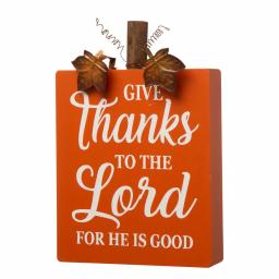 Glitzhome 8.85 in. Fall Wooden Pumpkin Table Decor Set, 3-Pack with Harvest Blessing Words thumbnail 2