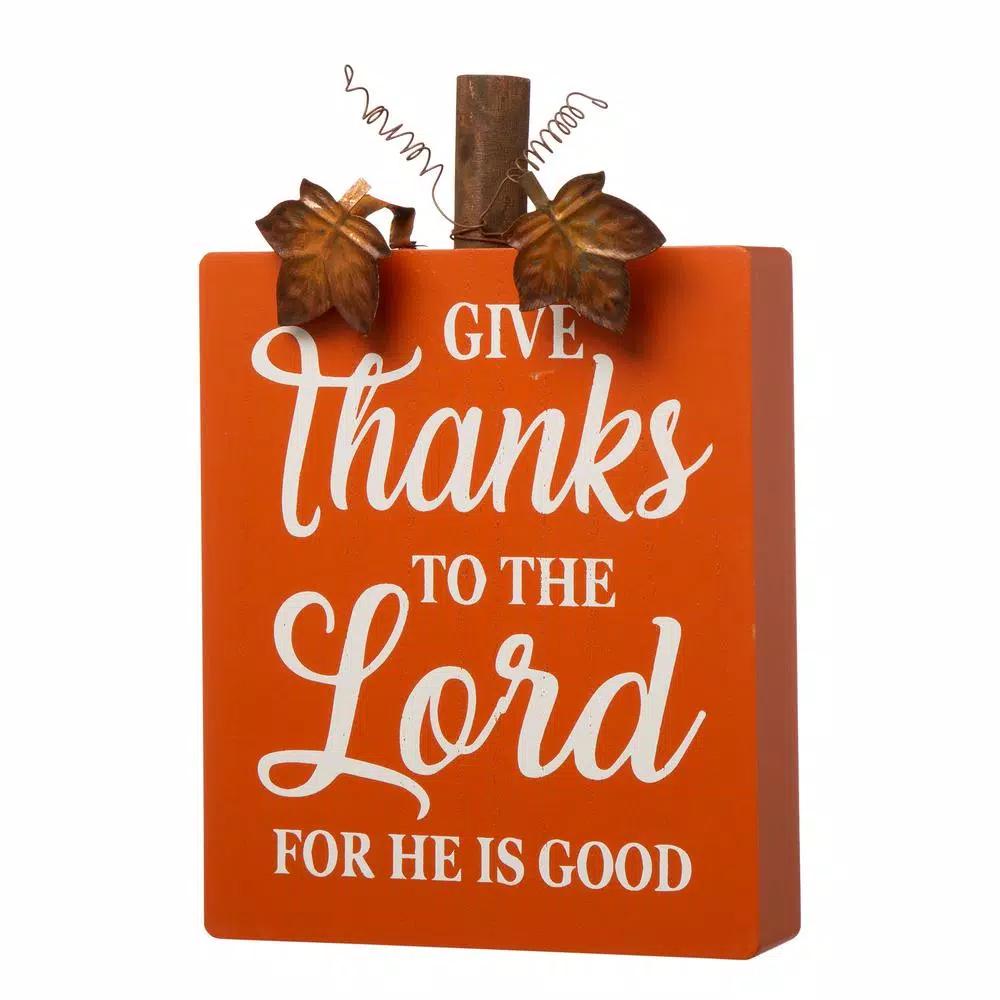 Glitzhome 8.85 in. Fall Wooden Pumpkin Table Decor Set, 3-Pack with Harvest Blessing Words