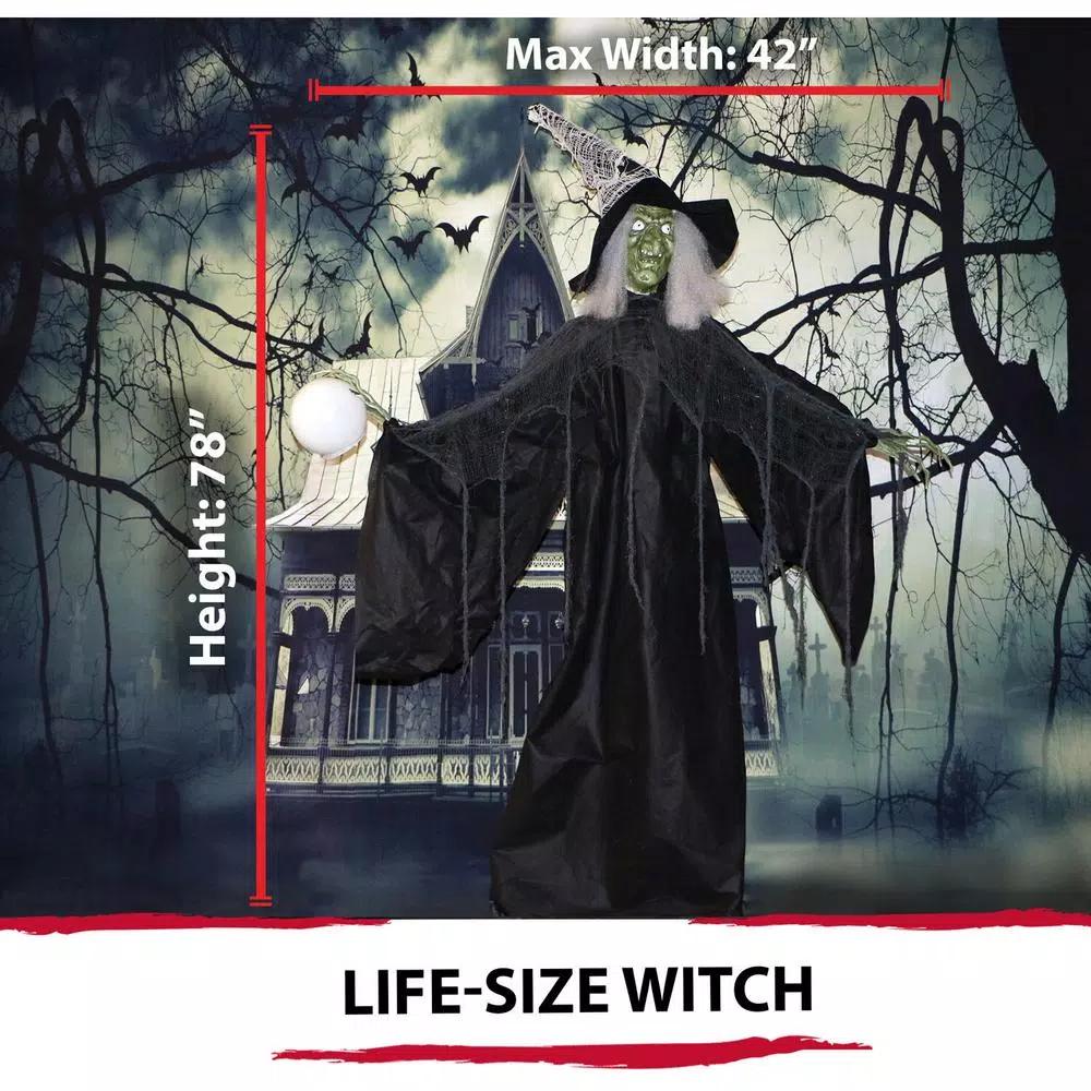 Haunted Hill Farm 6.5 ft. Animatronic Wicked Witch Halloween Prop with Sound and Light