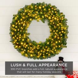 Best Choice Products 48 in. Pre-Lit LED Spruce Artificial Christmas Wreath with 200 Warm White Lights thumbnail 5
