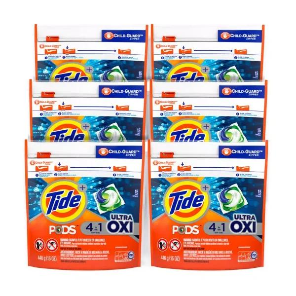 Tide PODS Ultra Oxi Laundry Detergent Pods, 15-Count (6-Pack)