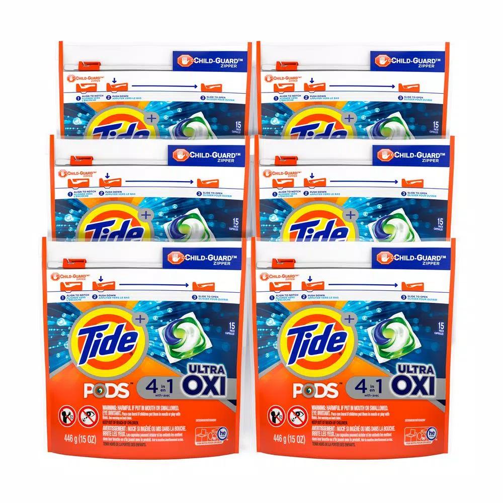 Tide PODS Ultra Oxi Laundry Detergent Pods, 15-Count (6-Pack)