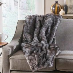 Noble House Warrin Black and White Streak Faux Fur Throw Blanket thumbnail 5