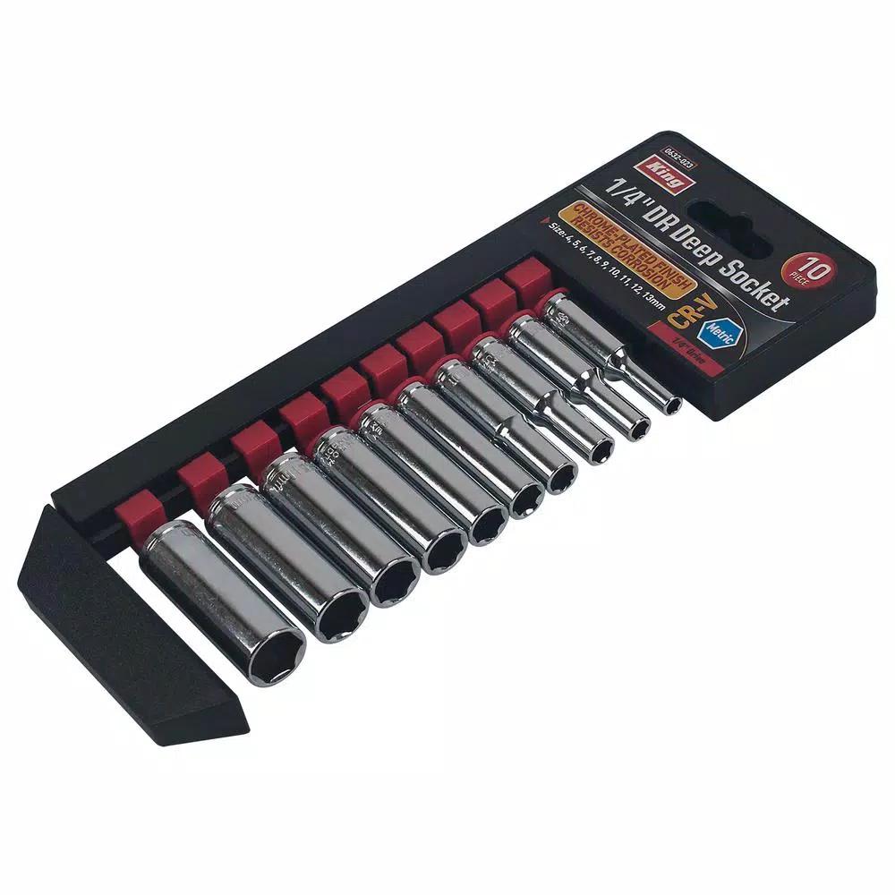 KING 1/4 in. Drive Metric Deep Socket Set, 10-Piece