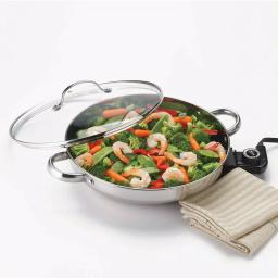 AROMA Gourmet 132 sq. in. Stainless Steel Electric Skillet with Tempered Glass Lid thumbnail 3