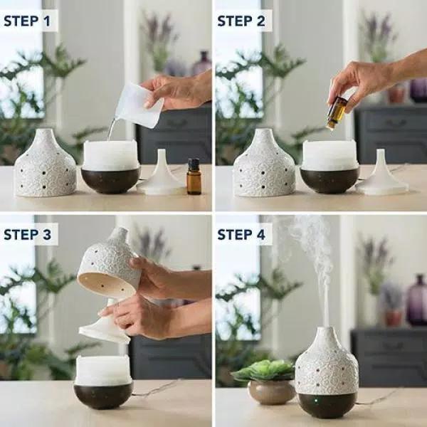 Airome 9.9 in. Botanical Ceramic Essential Oil Diffuser with Decorative Scroll Motif