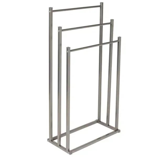 Honey-Can-Do Silver 3-Tier Freestanding Bathroom Towel Rack, Modern Angular Steel Design