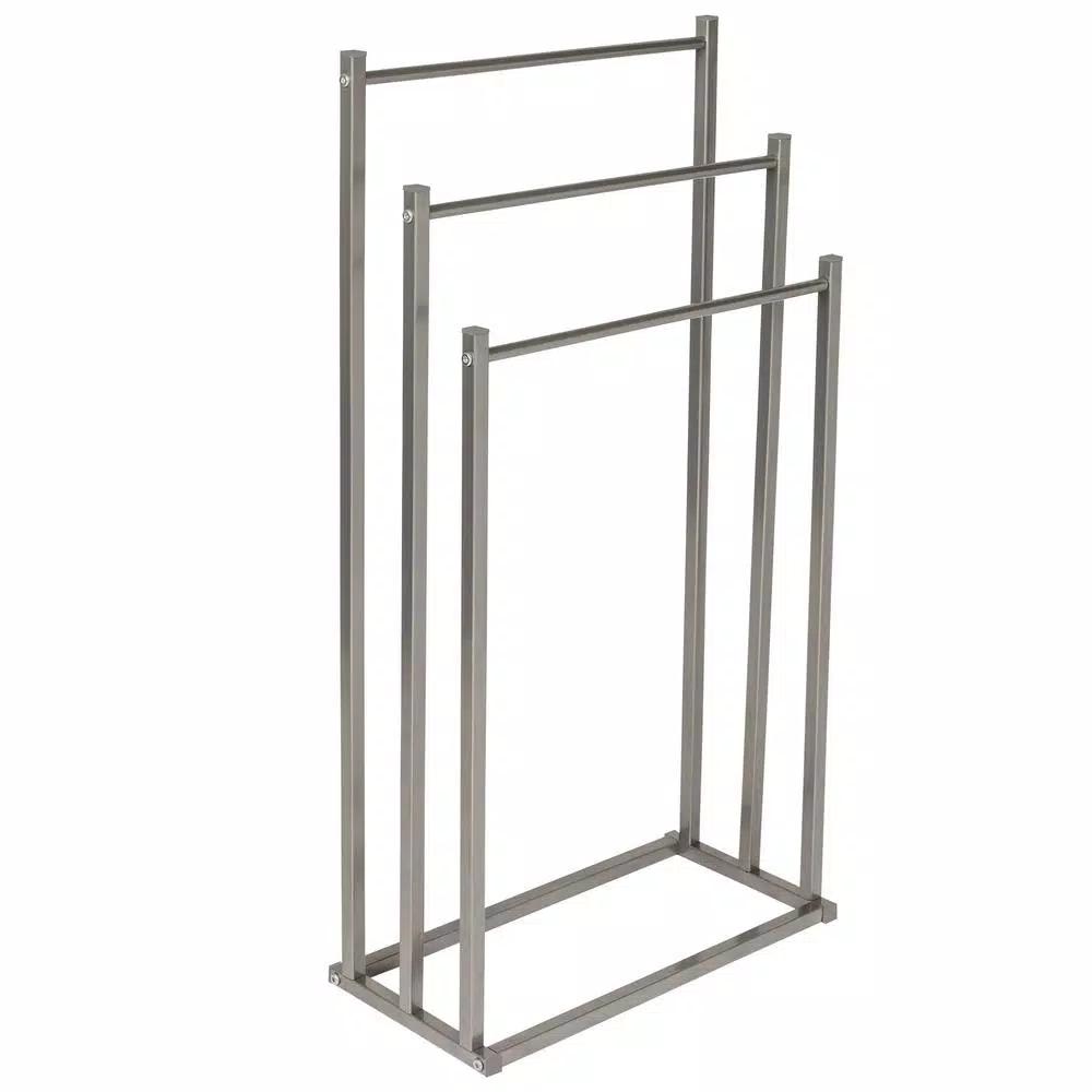 Honey-Can-Do Silver 3-Tier Freestanding Bathroom Towel Rack, Modern Angular Steel Design
