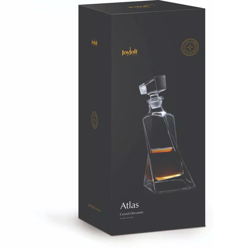 JoyJolt Atlas 22 oz. Crystal Whiskey Decanter with Stopper, Square Design