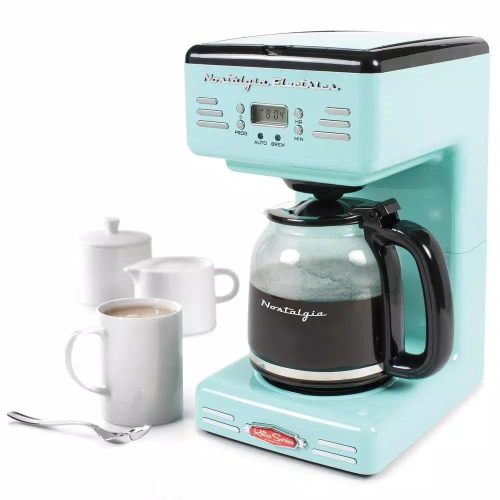 Nostalgia 12-Cup Programmable Drip Coffee Maker with Pause and Serve, Aqua Blue