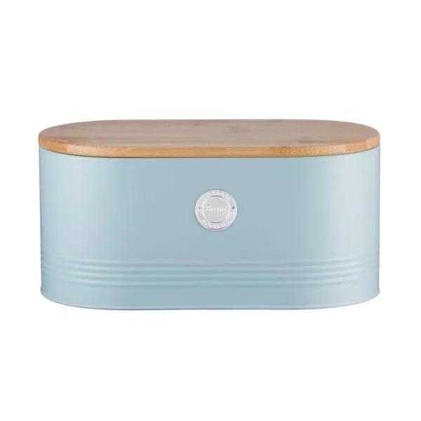 Mason Cash Living Coated-Steel Blue 7.7 qt. Bread Bin with Sustainable Bamboo Lid