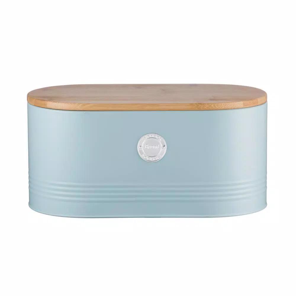 Mason Cash Living Coated-Steel Blue 7.7 qt. Bread Bin with Sustainable Bamboo Lid