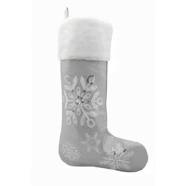 Manor Luxe Xia Home Fashions 20 in. Glistening Snow Christmas Stocking, Silver