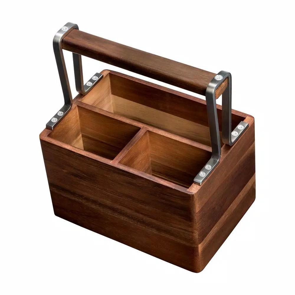 Honey-Can-Do Acacia Wood and MDF Kitchen Utensil Holder with Gunmetal Steel Accents
