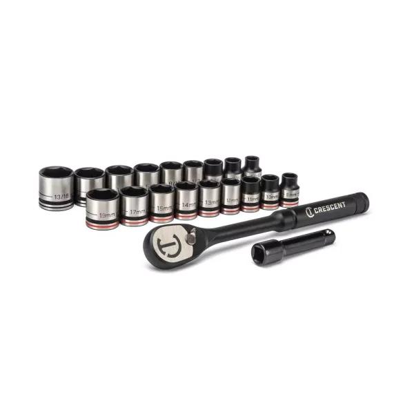 Crescent X10 3/8 in. Drive 6-Point SAE and Metric Ratchet & Socket Set, 20-Piece