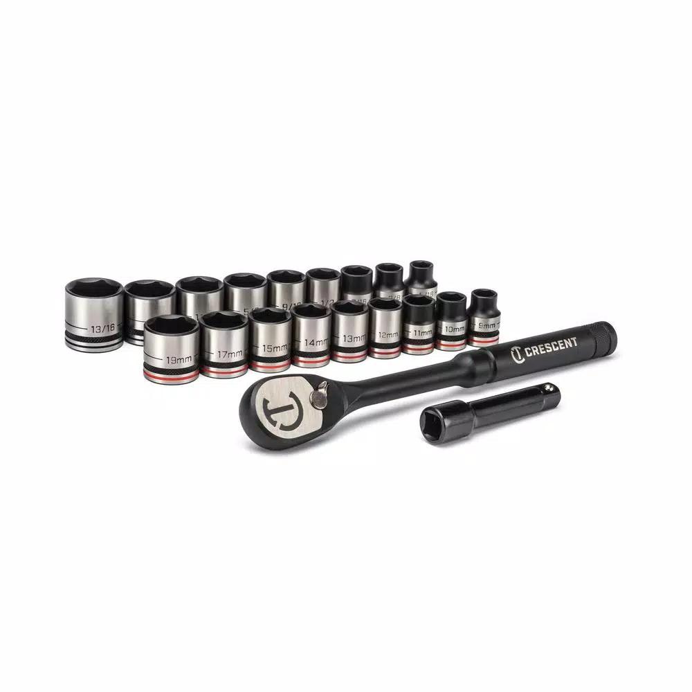 Crescent X10 3/8 in. Drive 6-Point SAE and Metric Ratchet & Socket Set, 20-Piece