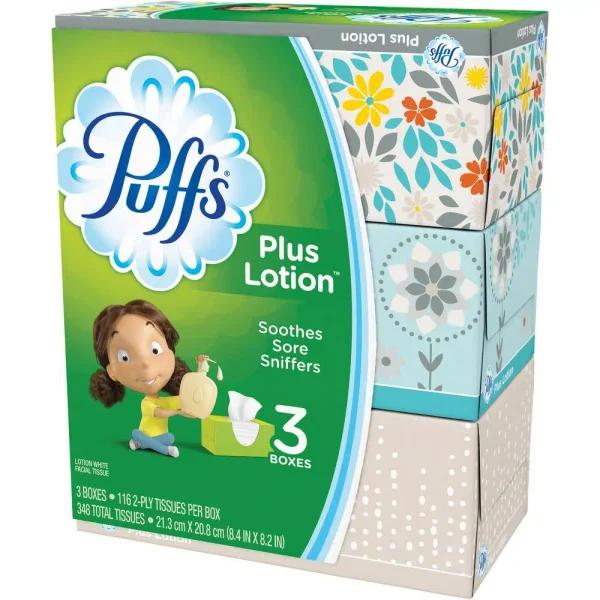 Puffs Plus Lotion Facial Tissues, 2-Ply, 116-Count White Box