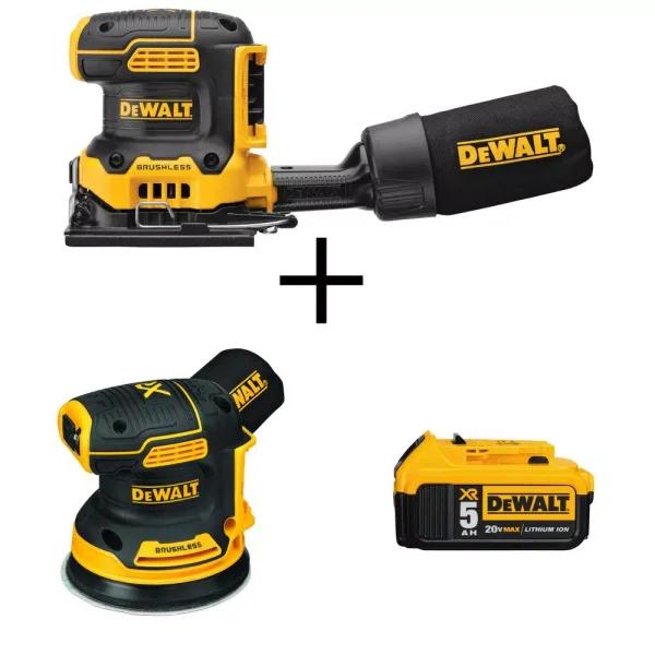 DEWALT 20V MAX XR Brushless 1/4 Sheet & 5 in. Random Orbital Sander Combo Kit with 5.0 Ah Battery