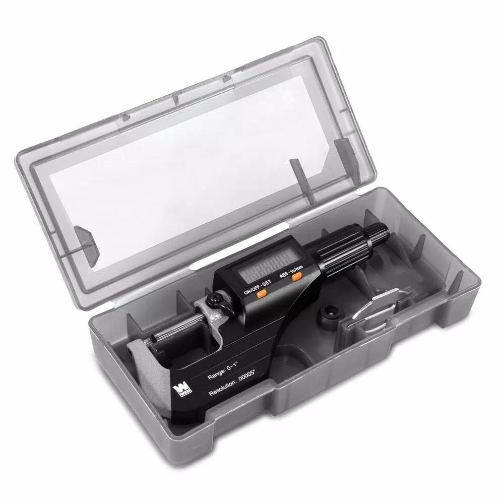 WEN Digital Micrometer 0-1 in. with 0.00005 in. Accuracy, Metric/Imperial, LCD Readout and Storage Case