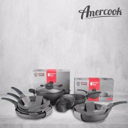 AMERCOOK Lava Stone 1.5 qt. Aluminum Nonstick Saucepan with Glass Lid, Gray thumbnail 3