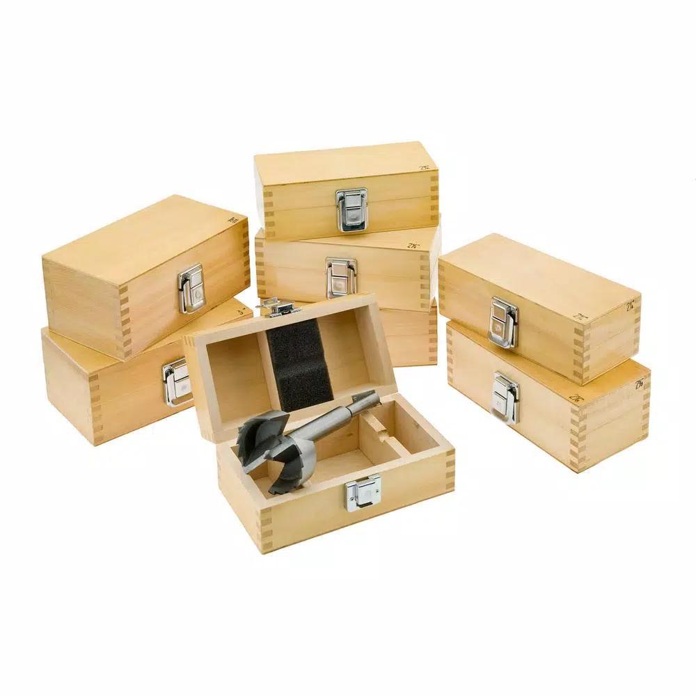 Shop Fox 8-Piece Steel Forstner Bit Set, 2-1/4 in. to 3-1/8 in. with Wooden Storage Boxes