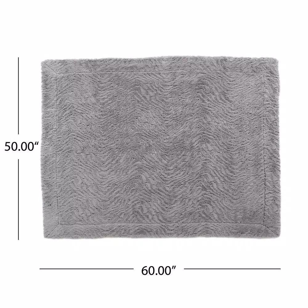 Noble House Toscana Trout Faux Fur Throw Blanket, Gray Modern Solid Pattern