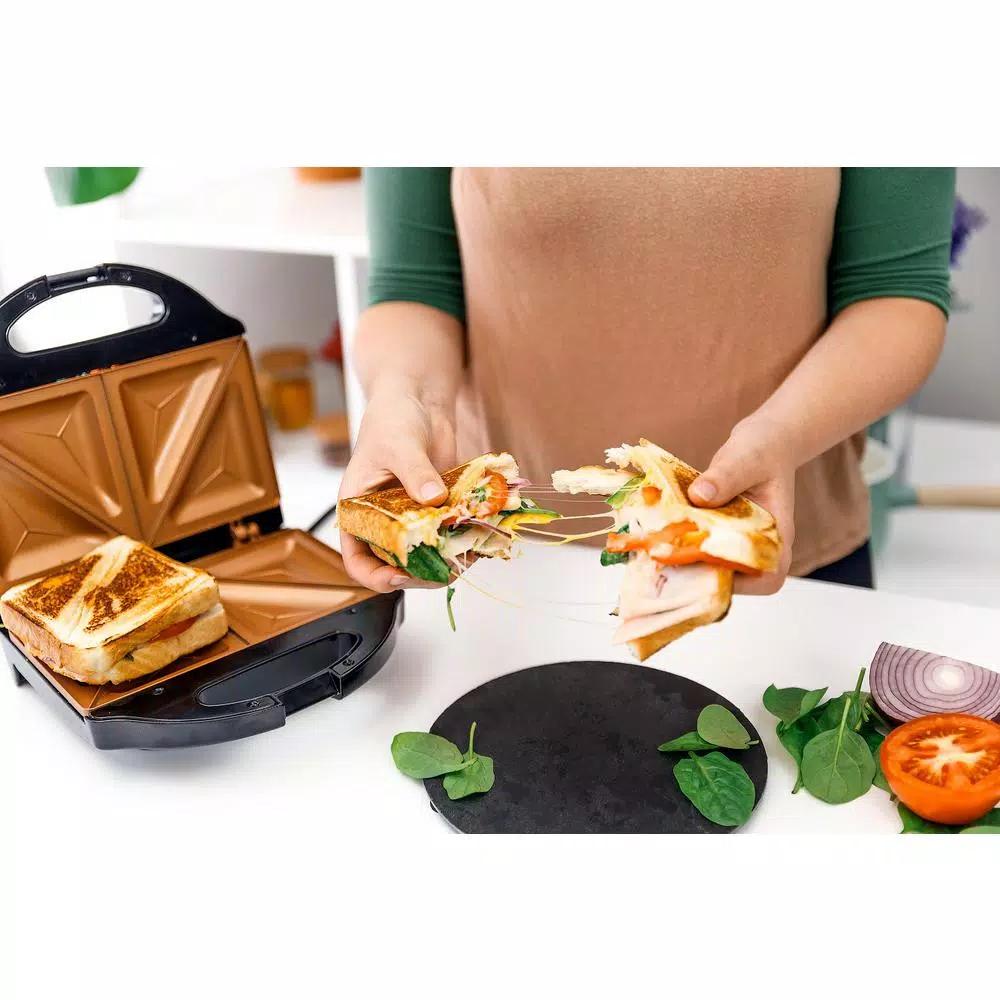 Gotham Steel Ti-Ceramic Non-Stick Sandwich Maker, 2-Slice Countertop Grill, Black