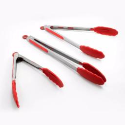 ExcelSteel 12 in. Stainless Steel Tongs with Red Silicone Tips, Stay-Cool Handle (Set of 2) thumbnail 1
