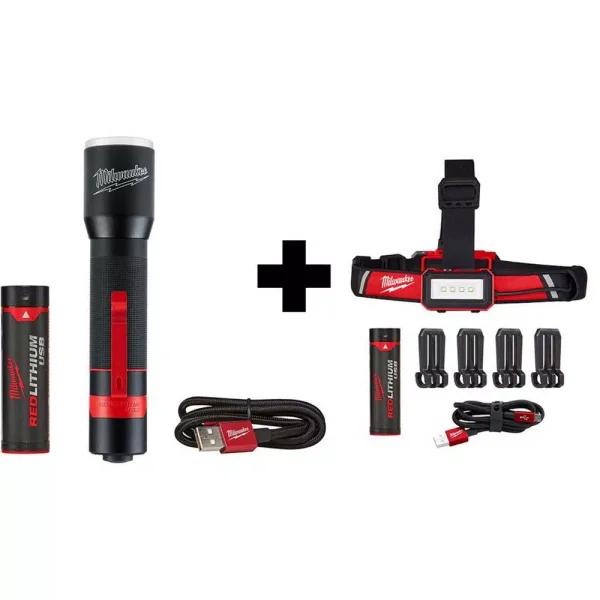 Milwaukee REDLITHIUM USB Rechargeable LED Flashlight and Low-Profile Headlamp 2-Pack