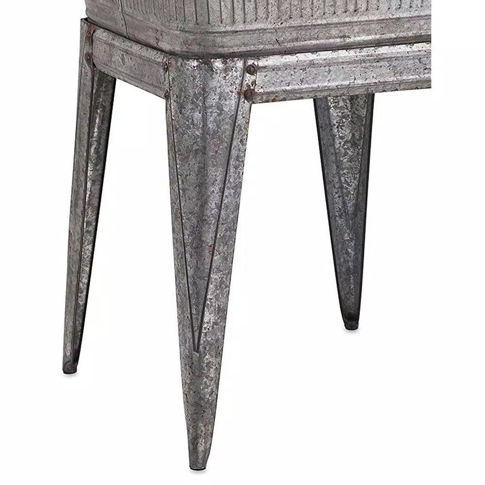 Benzara 32 in. Gray Galvanized Metal Multi-Functional Tub on Stand