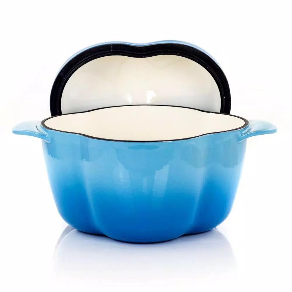 MegaChef 3 Qt. Pepper Shaped Enameled Cast Iron Casserole Dish, Blue