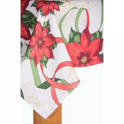 Lintex Christmas Ribbon Floral Pattern Tablecloth, 70 in. Round, Red and Green on White, 100% Polyester thumbnail 2