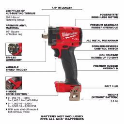 Milwaukee M18 FUEL Gen-3 1/2 in. Compact Impact Wrench with Friction Ring (Tool-Only) thumbnail 3