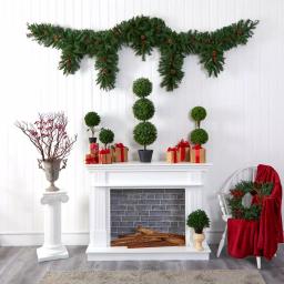 Nearly Natural 9 ft. Artificial Icicle Christmas Garland with 50 Multi-Color LED Lights, Berries and Pine Cones thumbnail 6